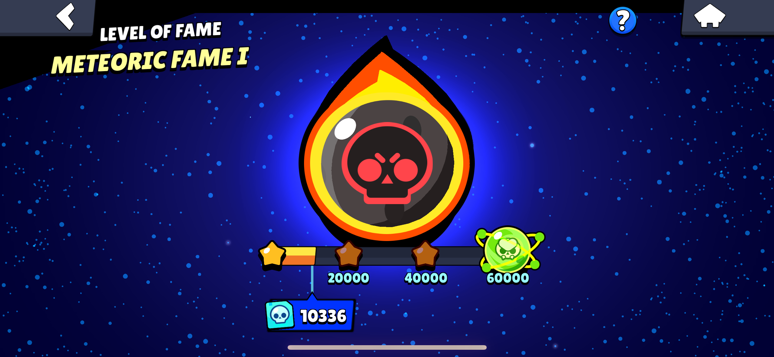 The Level of Fame screen showing full milestone progress at 10,336 fame